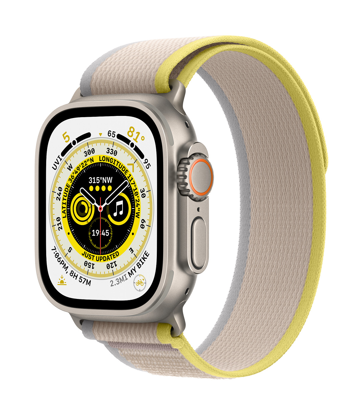 APPLE Watch Ultra GPS + Cellular, 49mm Titanium Case with Yellow/Beige Trail Loop - S/M