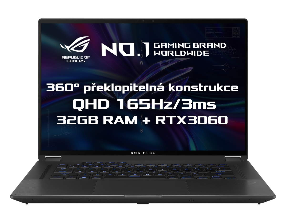 ASUS ROG Flow X16/GV601/R7-6800HS/16"/2560x1600/T/32GB/1TB SSD/RTX 3060/W11H/Black/2R