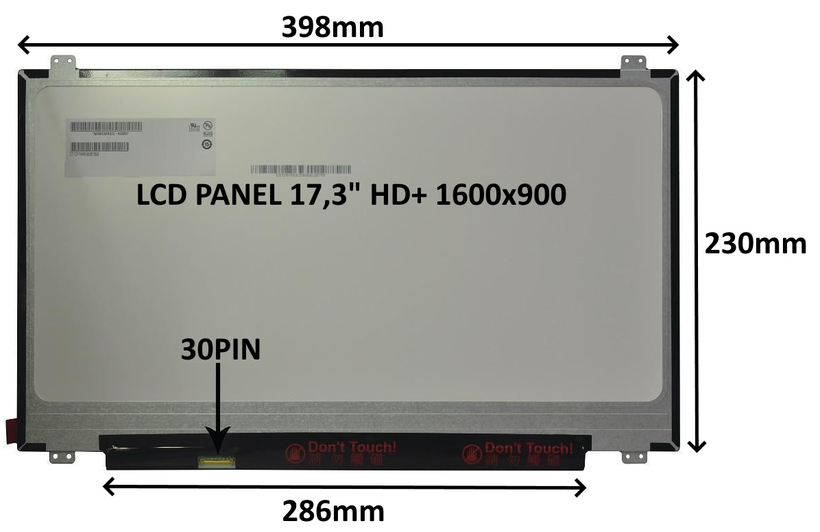 LCD PANEL 17,3" HD+ 1600x900 30PIN MATNÝ / ÚCHYTY NAHOŘE A DOLE
