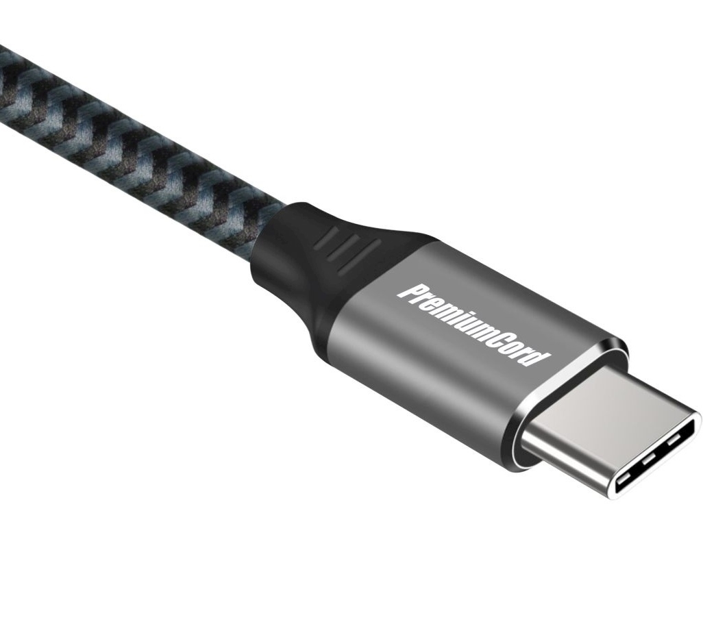 PremiumCord USB-C 3.2 gen 2, zahnutý, oplet, 1m