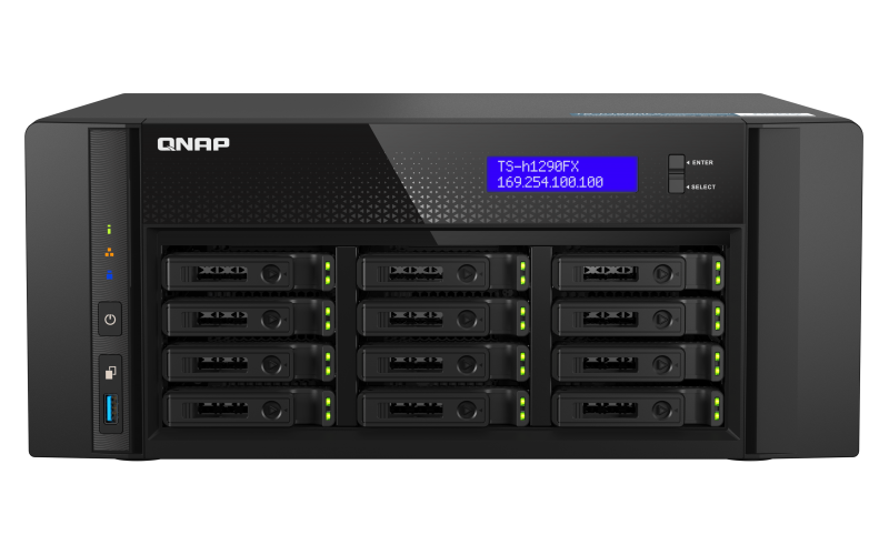 QNAP TS-h1290FX-7302P-128G (AMD EPYC, 128GB ECC RAM, 12x 2,5" U.2, 2x M.2 NVMe, 2x 2,5GbE, 2x 25GbE)