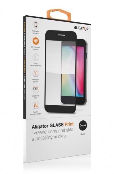 Aligator Ochranné tvrzené sklo GLASS PRINT, iPhone14 Pro Max, černá, celoplošné lepení