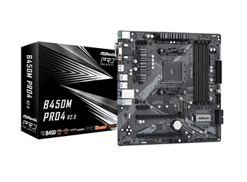 ASRock MB Sc AM4 B450M PRO4 R2.0, AMD B450, 4xDDR4, 1xHDMI, 1xDVI, 1xVGA, mATX