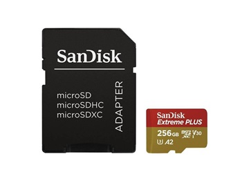 SanDisk micro SDXC karta 256GB Extreme PLUS (200 MB/s Class 10, UHS-I U3 V30) + adaptér