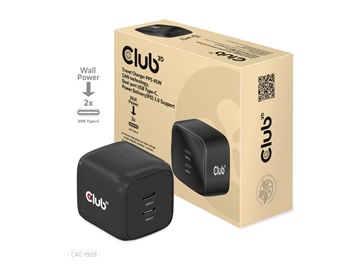 Club3D cestovní nabíječka PPS 45W GAN technologie, Dual port USB Type-C, Power Delivery(PD) 3.0 Support