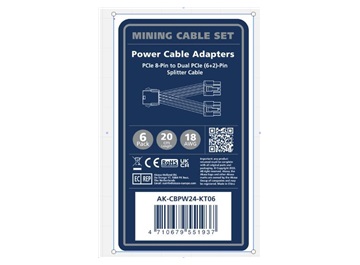 AKASA kabel PCIe 8-Pin na Dual PCIe (6+2)-Pin Splitter cable, 6 Sets