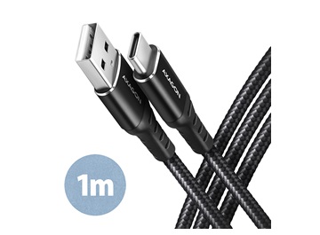 AXAGON BUCM-AM10AB, HQ kabel USB-C USB-A, 1m, USB 2.0, 3A, ALU, oplet, černý
