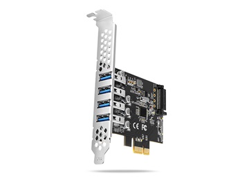 AXAGON PCEU-43RS, PCIe řadič, 4x USB 3.2 Gen 1 port, 5 Gbps, napájení z PCIe nebo SATA, SP &amp; LP