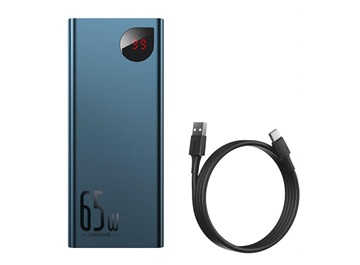 Baseus Adaman Metal Power Banka s digitálním displejem QC + PD 20000mAh 65W, modrá + USB-A/USB-C kabel 30cm, černá