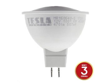 Tesla - LED žárovka GU5,3 MR16, 6W, 12V, 470lm, 25 000h, 3000K teplá bílá, 100°