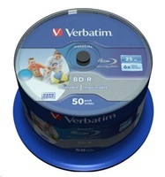 VERBATIM BD-R SL Datalife HTL (50-pack)Blu-Ray/Spindle/6x/25GB Wide Printable