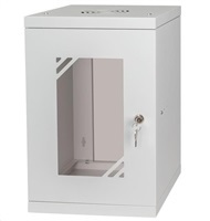 LEXI-Net 10" nástěnný rozvaděč Basic 9U, šířka 292mm, hloubka 300mm, skleněné dveře, bez zad, rozložený, šedý