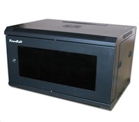 XtendLan 19" nástěnný rozvaděč 6U 600x600, nosnost 60 kg, skleněné kouřové dveře, svařovaný, černý