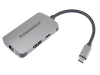 PREMIUMCORD Adaptér USB-C na HDMI + RJ45 + PD adaptér, hliníkové pouzdro