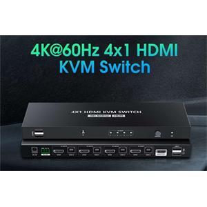 PremiumCord 4K@60Hz HDMI2.0 KVM switch 4:1 s dálkovým ovladačem