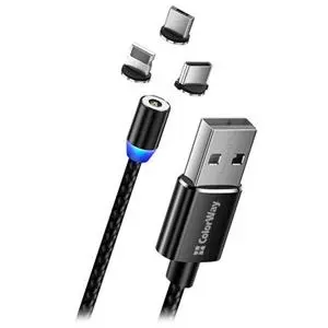 Colorway Nabíjecí Kabel 3v1 Lightning+MicroUSB+USB-C/ Magnetic/ 2.4A/ Nylon/ 1m