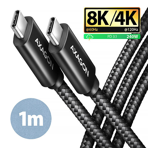 AXAGON BUCM4X-CM10AB NewGEN+ kabel USB-C  USB-C, 1m, USB4 Gen 3×2, PD 240W 5A, 8K HD, ALU, oplet