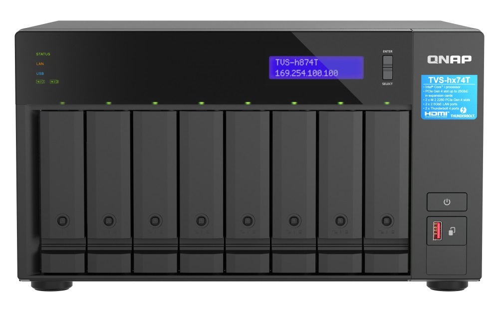 QNAP TVS-h874T-i7-32G (12core, ZFS, 32GB RAM, 8x SATA, 2x M.2 NVMe, 2x 2,5GbE, 2x Thunderbolt 4)