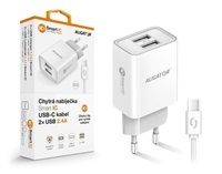 Aligator síťová nabíječka, 2x USB, smart IC, 2,4 A, kabel USB-C 2A, bílá
