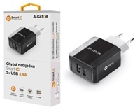 ALIGATOR chytrá síťová nabíječka 3.4 A, 2x USB, smart IC, černá