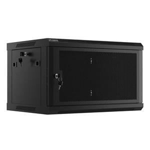 LANBERG Nástěnná jednodílná skříň 19", 6U/600x450, (v rozloženém stavu), perforované dveře, černá (RAL9004)
