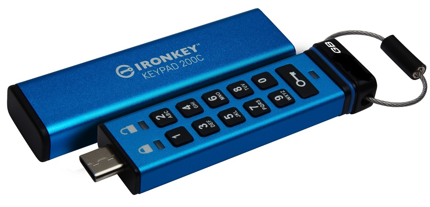 Kingston Ironkey Keypad 200C/8GB/145MBps/USB 3.0/USB-C/Modrá