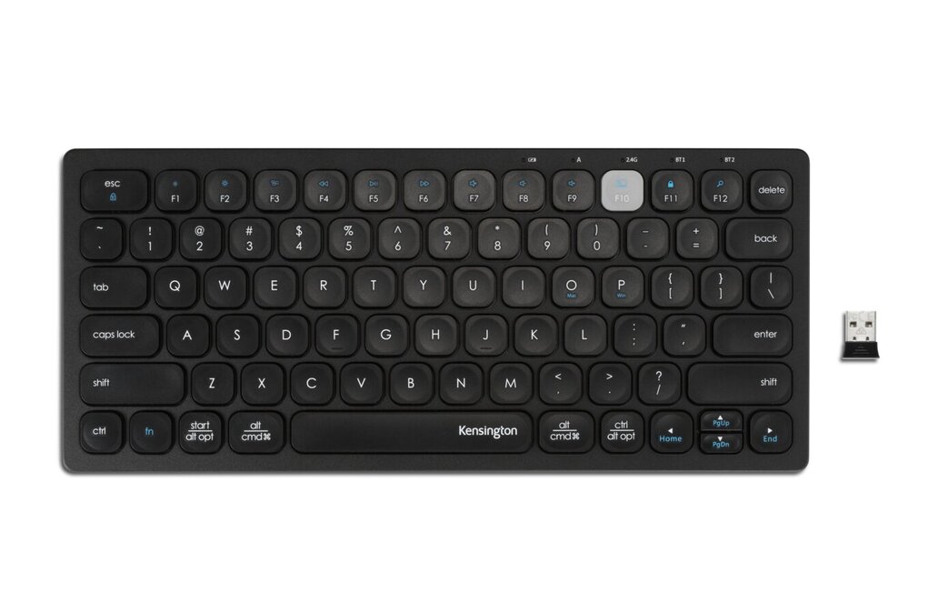 Kensington duální kompaktní klávesnice pro více zařízení/Bezdrátová USB + Bluetooth/UK layout/Černá