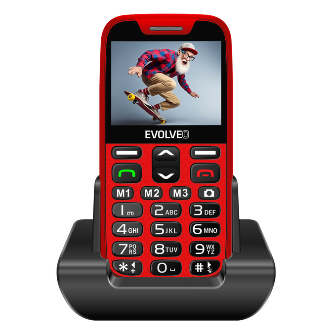 EVOLVEO EasyPhone XR, mobilní telefon pro seniory s nabíjecím stojánkem, červená