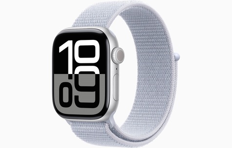 APPLE WATCH 10 - 46mm - Stříbrný hliník s oblačně modrým provlékacím řemínkem Cellular