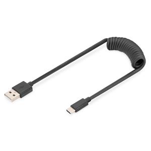 DIGITUS USB Typ A na USB Typ C Pružinový kabel TPE USB 2.0, PD60W Max; 1m