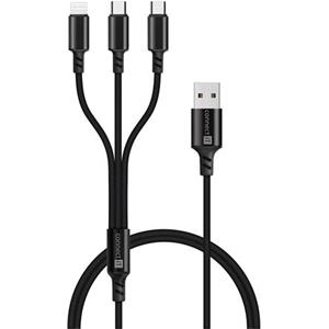 CONNECT IT Wirez 3in1 2x USB-C &amp; 1x Lightning, 12 W, 1,2 m, ČERNÝ