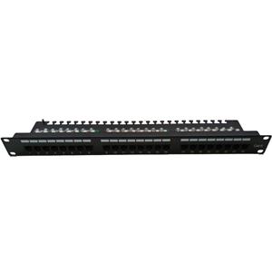 Masterlan patch panel 19", 24xRJ45, Cat6, 1U, s vyvazovací lištou, černý