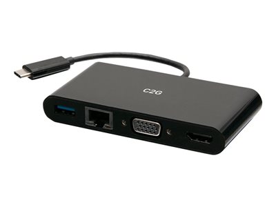 C2G USB C to HDMI, VGA, USB A &amp; RJ45 Adapter